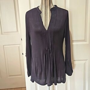 Melrose Chic Pintuck Long sleeve Drape Front Hanley neck  Blouse Size M